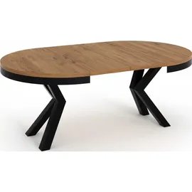 WFL GROUP Runder Ausziehbarer Esstisch im Loft-Stil - Industrieller Tisch mit Schwarzen Metallbeinen - Platzsparender Tisch für Wohnzimmer - Lancelot Eiche ... - Braun