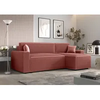 Ecksofa Alvito BIS, Farbe: Rosa. Material: Kord. A: B: 252 cm,H: 85 cm,Länge: 140 cm, Eckcouch, Schlafcouch, Sofa bed, Schlafsofa