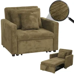 Schlafsessel MCW-L90, Klappsessel Gästebett Relaxsessel, Liegefläche 200x100cm Stoff/Textil Cord ~ grün