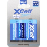 XCell Batterie Alkaline Mono, LR20, D, umweltfreundliche Verpackung, 2er Blister