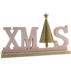 WellHome - Dekoratives „XMAS“-Schild aus rosa Holz