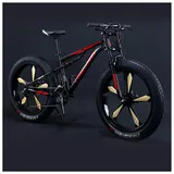 REOTEL 26 Zoll Mountainbike Herren Damen Mountainbike Fatbike, 7/21/24/27/30 Gang-Schaltung Erwachsene Fette Reifen Fahrrad, Rahmen Kohlenstoffstahl Vollfederung Bike,Black 5 Spoke,24 Speed