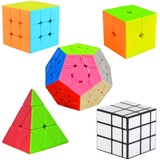 Cooja Zauberwürfel Set 2x2 + 3x3 + Pyraminx + Megaminx + Mirror Cube, 5 Stück Speed Cube Magischer Würfel Speedcube, Schnelles Glattdrehen Robust Spielzeug Geschenk für Jungen Mädchen