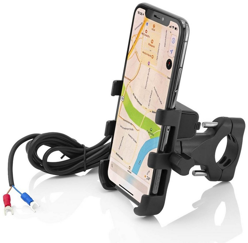 MidGard Motorrad Handyhalterung mit USB-Ladefunktion Roller Smartphone-Halter Smartphone-Halterung