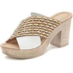 Pantolette, Mule, Sandale, offener Schuh mit Blockabsatz, Gr. 41, weiß, , 70826517-41