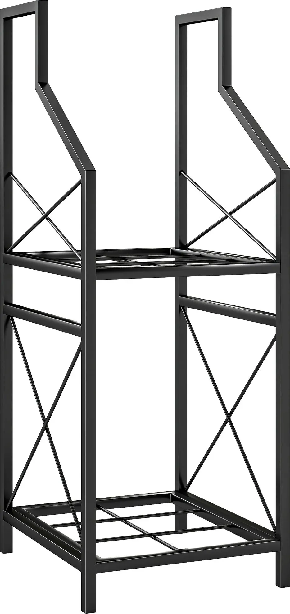 Outsunny 2‐stufiger Metall-Holzständer mit erhöhter Basis, Holzregal für Innen & Außen, Tragfähigkeit 60 kg, 34x30x80 cm, Schwarz   Aosom