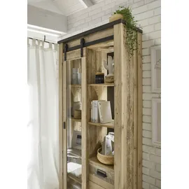 Home Affaire Wohnwand SHERWOOD, (2-St), Scheunentorbeschlag und Apothekergriffe aus Metall, Höhe 201 cm braun