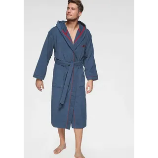 KangaROOS Unisex-Bademantel Luke, ideal für Sauna & Spa, Hotelbademantel, Morgenmantel, Langform, Walkfrottee, Kapuze, Gürtel, für Damen & Herren, Bademantel mit Kapuze & Logostickerei,S-2XL blau L | 125 cm