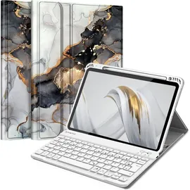 Fintie Tastatur Hülle für iPad Air 11 Zoll M3/M2 (2025/2024), iPad Air 5/4 Generation 10,9" (2022/2020) Trübe Marmor