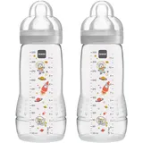 MAM Easy Active Trinkflasche im 2er-Set (330 ml), Baby Trinkflasche inklusive MAM Sauger Größe 2 aus SkinSoft Silikon, Milchflasche mit ergonomischer Form, 4+ Monate, Weltall