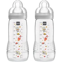 MAM Easy Active Trinkflasche im 2er-Set (330 ml), Baby Trinkflasche inklusive MAM Sauger Größe 2 aus SkinSoft Silikon, Milchflasche mit ergonomischer Form, 4+ Monate, Weltall