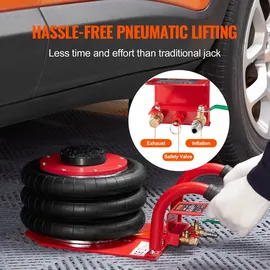Vevor Pneumatischer Wagenheber Triple Bag Air Jack 3 t, Dreifachbeutel-Luftheber 140-450 mm Hubhöhe Airbag-Luftwagenheber, 5 Minuten Hub Luftheber mit kurzem Griff, Wagenheber Rot Arbeitssparend