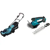 Makita DLM330RM Akku-Rasenmäher 18V / 4,0 Ah, 1 Akku + Ladegerät, Petrol & Akku-Grasschere (18,0 V, ohne Akku, ohne Ladegerät) DUM604ZX, Blau
