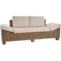 Krines Home Big-Sofa Rattansofa Natur Liegesofa Elegante Wohnzimmer Couch Wintergarten, Dreisitzersofa, Loungesofa grau 220 cm x 77 cm x 80 cm