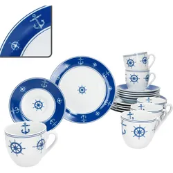 Ahoi 18tlg Kaffeeservice Porzellan 6Pers Tasse Untertasse Teller Anker nautisch