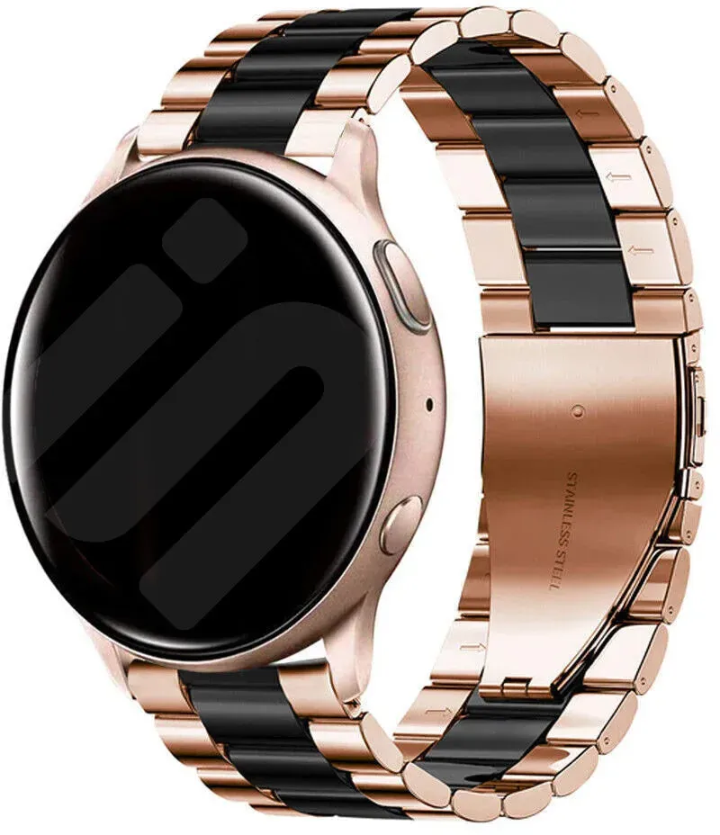 Strap-it Motorola Moto Watch - 47mm Armband Stahl für Motorola Moto Watch  - 47mm - Roségold/schwarz - Butterfly-Verschluss