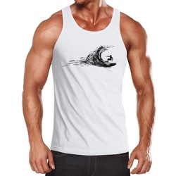 Neverless Tanktop Herren Tank-Top Surf Supply Surfboard Wave Welle Wellenreiten Urlaub Meer Ozean Surfer Boy Silhouette Muskelshirt Muscle Shirt Neverless® mit Print weiß XXL