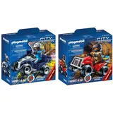 PLAYMOBIL City Action 71092 Polizei-Speed Quad mit Rückzugsmotor, Spielzeug für Kinder ab 4 Jahren & City Action 71090 Feuerwehr-Speed Quad mit Rückzugsmotor, Spielzeug für Kinder ab 4 Jahren