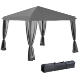 Outsunny Faltpavillon Pavillon Faltzelt mit Seitenwänden inkl. Tragetasche Metall+Oxford Hellgrau+Schwarz 3x3m Hellgrau