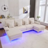 okwish Modernes Ecksofa mit LED Ambientebeleuchtung & der USB-C-Port,Loungesofa mit 4  Kissen & ergonomische Premium Rückenlehne,Modulares Sofa,Beige - Beige