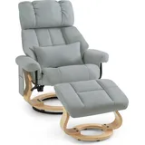 M MCombo Relaxsessel 9066 Mikrofaser 86 x 110 x 90 cm Hellgrau mit Hocker