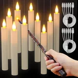 PChero Aufladbare Schwebende Kerzen mit Zauberstab, 10er Set Elektrische LED Kerzen mit Fernbedienung und Timerfunktion Flackernde Stabkerzen für Halloween Weihnachten Party Deko