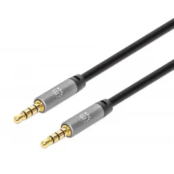 Manhattan Stereo Audio 3.5mm Cable, 5m, Male/Male, Slim Design, Black/Silver, Pr