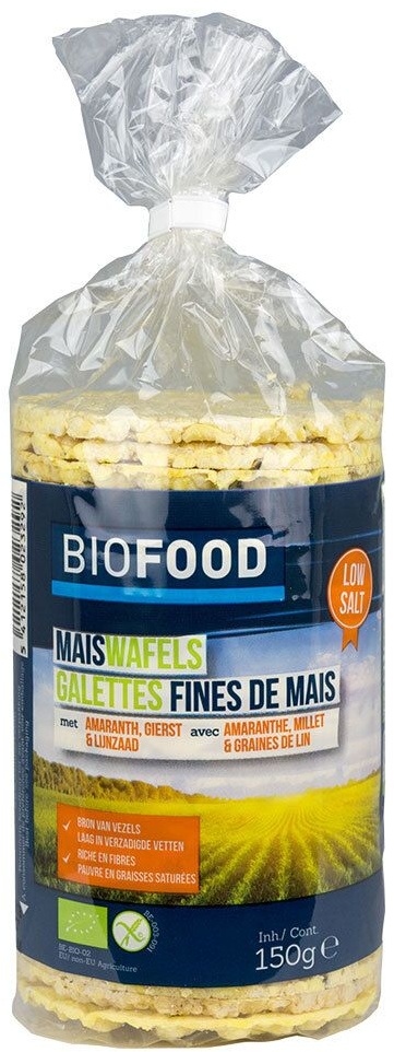 BIOFOOD Galettes fines de maïs avec graines de lin 150 g Snack