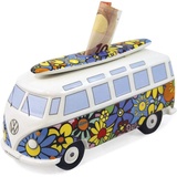 BRISA VW Collection - Volkswagen Spar-Büchse-Schwein-Dose mit Surfbrett im T1 Bulli Bus Samba Design (Flower Power/Bunt)