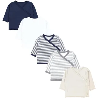 TupTam Baby Jungen Langarm Wickelshirt Baumwolle 5er Set, Farbe: Streifen Mix Blau Beige Grau, Größe: 50 - 50