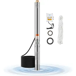 VEVOR 750W Tiefbrunnen-Tauchpumpe Edelstahl-Wasserpumpe 210ft 65L/min
