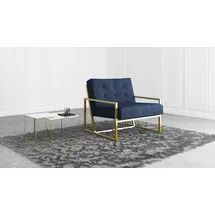 s-style möbel - Elfriede Loungesessel Mit Goldenen Metall Füßen, Blau Samtstoff