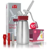 ISI Sahnespender 250 ml, Gourmet Whip Plus, 0.25 Liter, aus hochwertigem Edelstahl, Betrieb Sahnekapseln, für Sahne, warme und kalte Saucen, Suppen, Espumas und Desserts, mit 60 Sahnekapseln