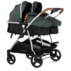 Chipolino Geschwisterkinderwagen Duo Smart klappbar umbaubar verstellbar Fußsack tannengrün