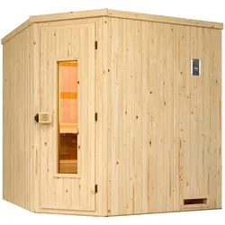 Sauna WEKA "Element-Ecksauna VARBERG 2", beige (natur), ohne Ofen, ohne Steuerung, (ohne Ofen), Saunen, vorgefertigte Elemente, isolierte Holztür