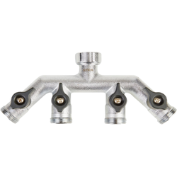 Messing 4 Fach-Verteiler 3/4", 4 x 3/4" AG mit Absperrung/Kugelhahn x 3/4"IG, 4 Wege Verteiler mit Absperrhähnen