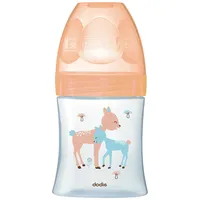 Dodie Babyflasche, Antikolik Sensation+, Glas, Beige, Hirschkuh, 150 ml, 0-6 Monate, flacher Sauger, Fluss 1