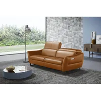 2,5-Sitzer EGOITALIANO "Dafne, elegantes Designsofa mit hohem Sitzkomfort", orange, B:208cm H:97cm T:108cm, Leder »BULL« (echtes Rindsleder). Geschliffenes, pigmentiertes und behandeltes Rindsleder mit einer Dicke von 1, 3-1, 5 mm. Dieses Leder zeigt eine ziemlich weiche Hand mit einem halb undurchsichtigen Aussehen. Es handelt sich um ein geschütztes Leder. Eine leichte Deckschicht schützt sie vor Flecken, ohne ihre ursprünglichen Eigenschaften zu verändern. Die geschützten Leder kombinieren die Vorteile von Natürlichkeit und Weichheit mit einer guten Beständigkeit gegen Verschleiß und Ausbleichen. Das Vorhandensein der charakteristischen Zeichen, die das Leben des Tieres bestimmen, wie Narben, Körnungsunterschiede, Falten, Adern, Disharmonien in Farbtönen, beweisen ihre absolute Echtheit und großen Wert., Sofas, mit und ohne elektrischer Relaxfunktion, Kopfteile manuell verstellbar