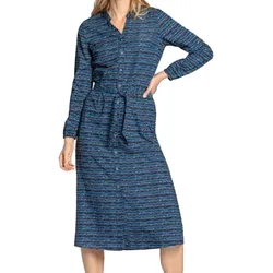 DELMAO Damen Blusenkleid Sommer-Bluse mit Marken-Schriftzug Langarm-Shirt 47783738 Blau - 42