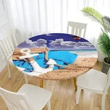 Morbuy Rund Tischdecke Elastisch, Anker Drucken Rund Tischdecken Wasserdicht Lotuseffekt Abwaschbar Abwischbar Tischtuch für Dekoration Küchentisch Garten Outdoor (Durchmesser 100cm,Strand)