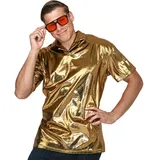 korifejus Glitzernde Herren Hemden für Karneval - Kurzarm 70er 80er Jahre Disco Tanzparty Thema, Retro Outfit Glitzer Kostüme für Feste (Golden, L/XL)