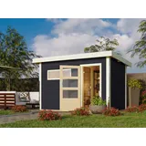 Sauna Gartensauna Saunahaus Außensauna Outdoorsauna anthrazit mit Vorraum