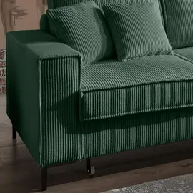 luma-home Ecksofa Récamiere Schlaffunktion Bettkasten Couch Polsterecke in Cord Grün / 17221 - Grün