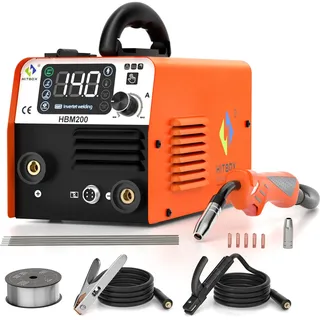 HITBOX 3 in 1 Fülldraht Schweißgerät, 140A Kompakter Inverter Schweißgerät mit Schweißen ohne Schutzgas mit Synergischem Drahtvorschub(HBM200)
