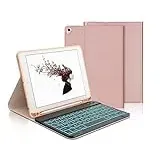 Tastatur iPad 9. Generation, iPad 10.2" Tastatur mit Hülle (iPad 9./8./7. Generation), 7-Farbige Beleuchtung Magnetisch Abnehmbarer mit QWERTZ Tastatur für iPad Air 3 und iPad Pro 10.5, Sakura Rosa