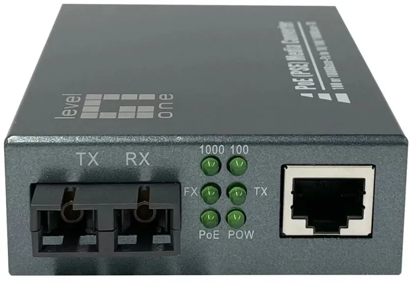 LevelOne Gigabit RJ45 zu SC Mediakonverter, PoE PSE, Single-Mode Glasfaser, 20km