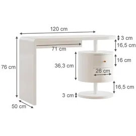 Vicco Schreibtisch Lara, Weiß Hochglanz 120 x 50 cm 2 Schubladen