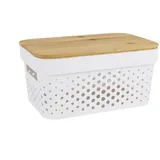 CONFORTIME Box aus Kunststoff, weiß, Bambusdeckel, Länge 26 cm