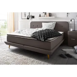Boxspringbett ANDAS "Premium", braun (schlamm), Struktur fein, Liegefläche B/L: 200cm x 200cm, H2, Taschen-Federkernmatratze, Strukturstoff-Bezug (100% Polyester), Komplettbetten, Boxspringbett, Steppung mit Knopfheftung, inkl. Topper