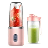 400ML Smoothie Maker, Tragbarer Mixer, Standmixer, Elektrisch Maker, USB wiederaufladbarer, mit 2 Mischbecher (Rosa)